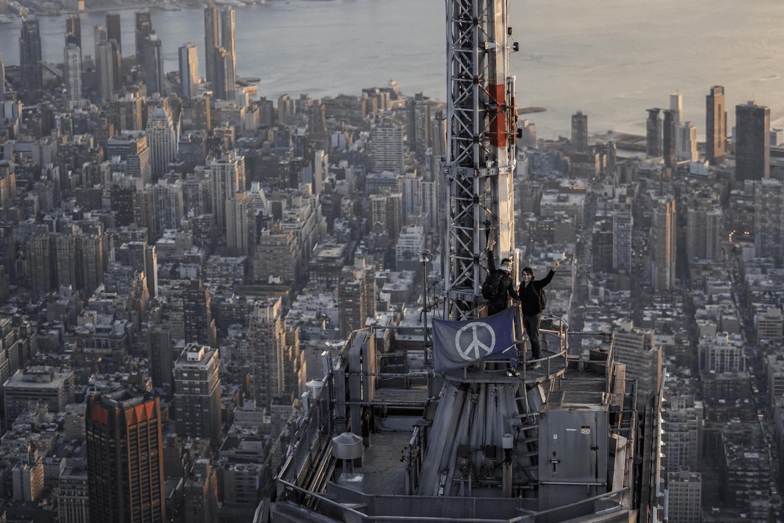 Empire State Building climbers arrested after engagement stunt on antenna
