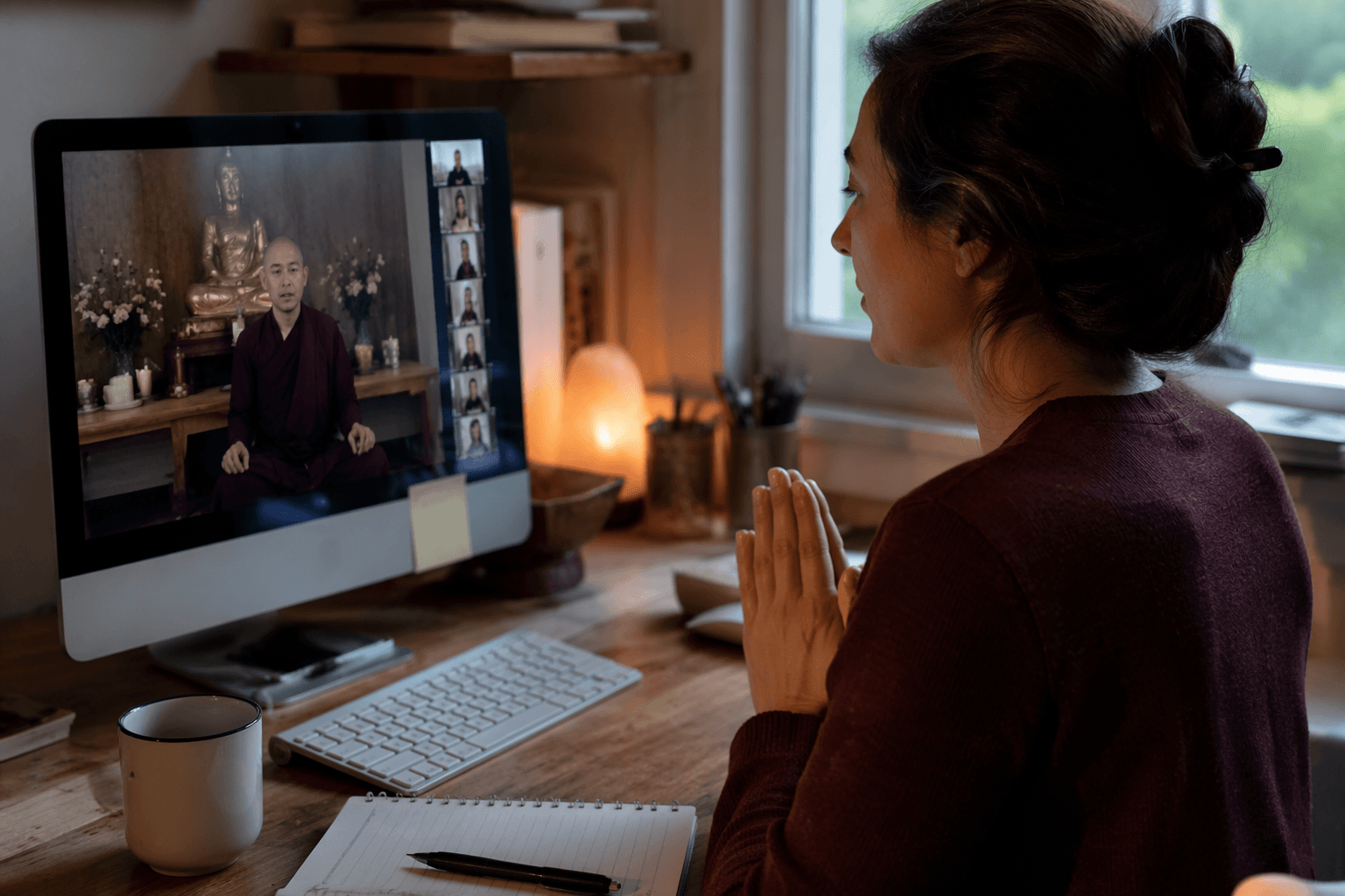 Sangha Live streams weekday meditation with teaching, chat, and recordings