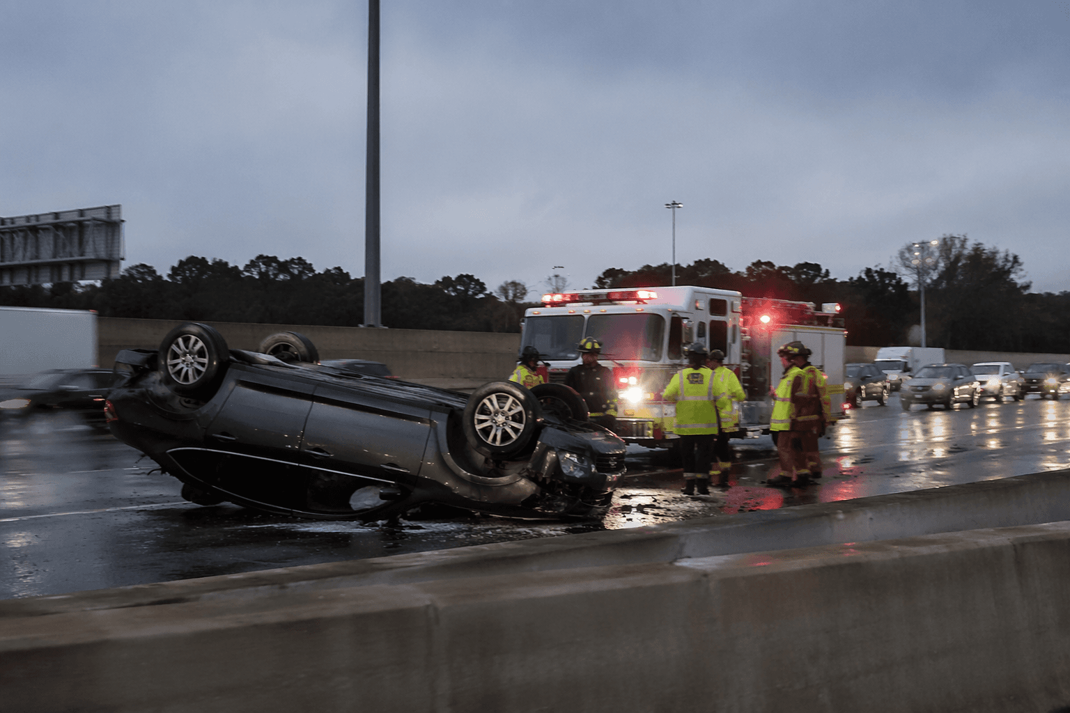 Flipped vehicle blocks all lanes of I-4 in Altamonte Springs