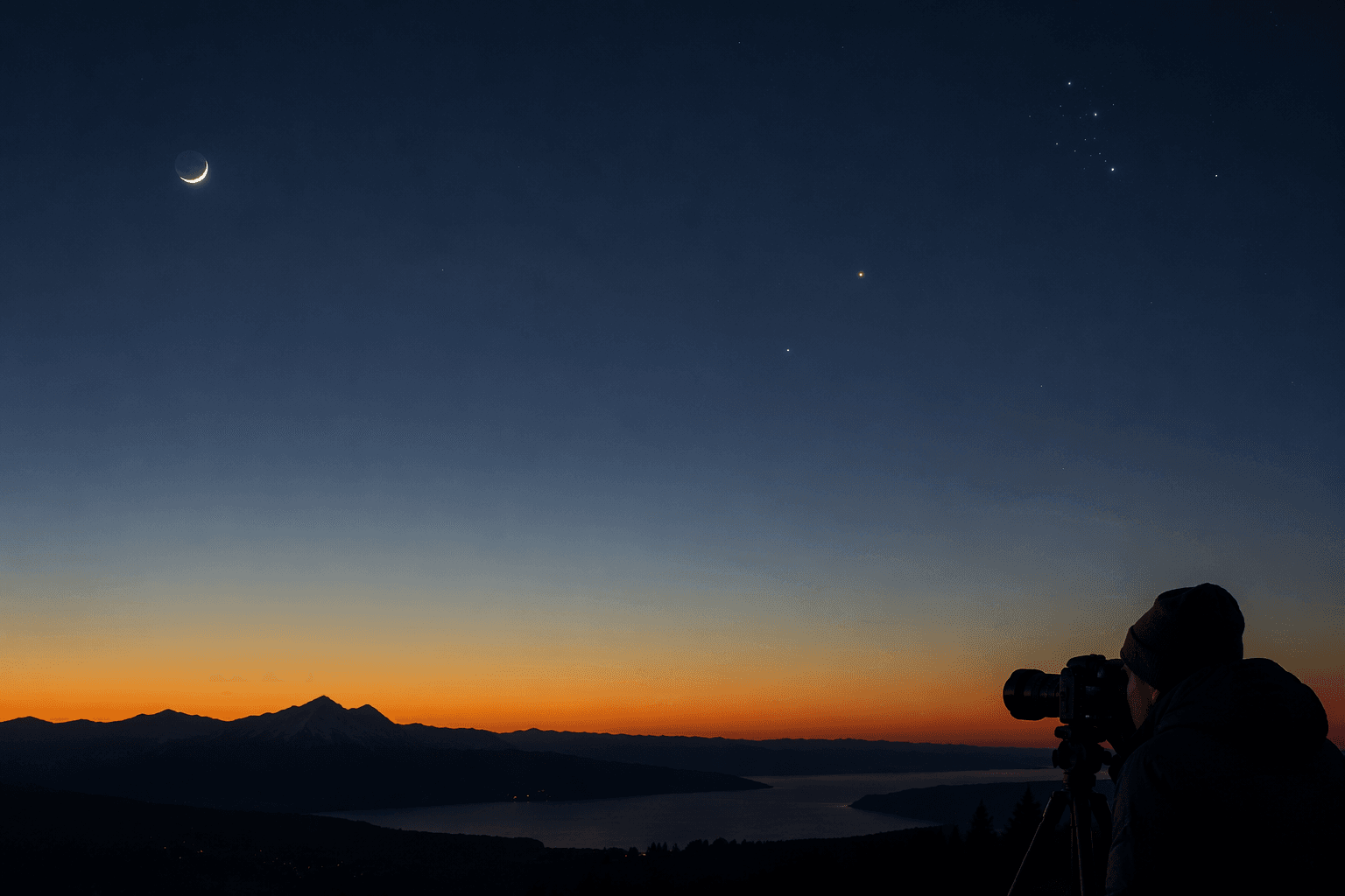 Dawn alignment pairs crescent Moon, Mars, Aldebaran, and star clusters