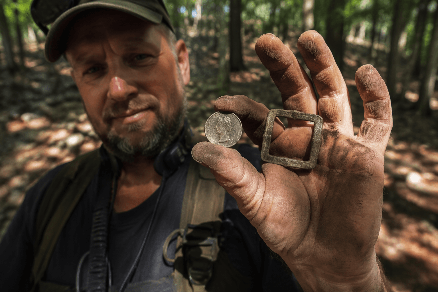 Silver coin and knee buckle find highlights Eastern Massachusetts woods hunt