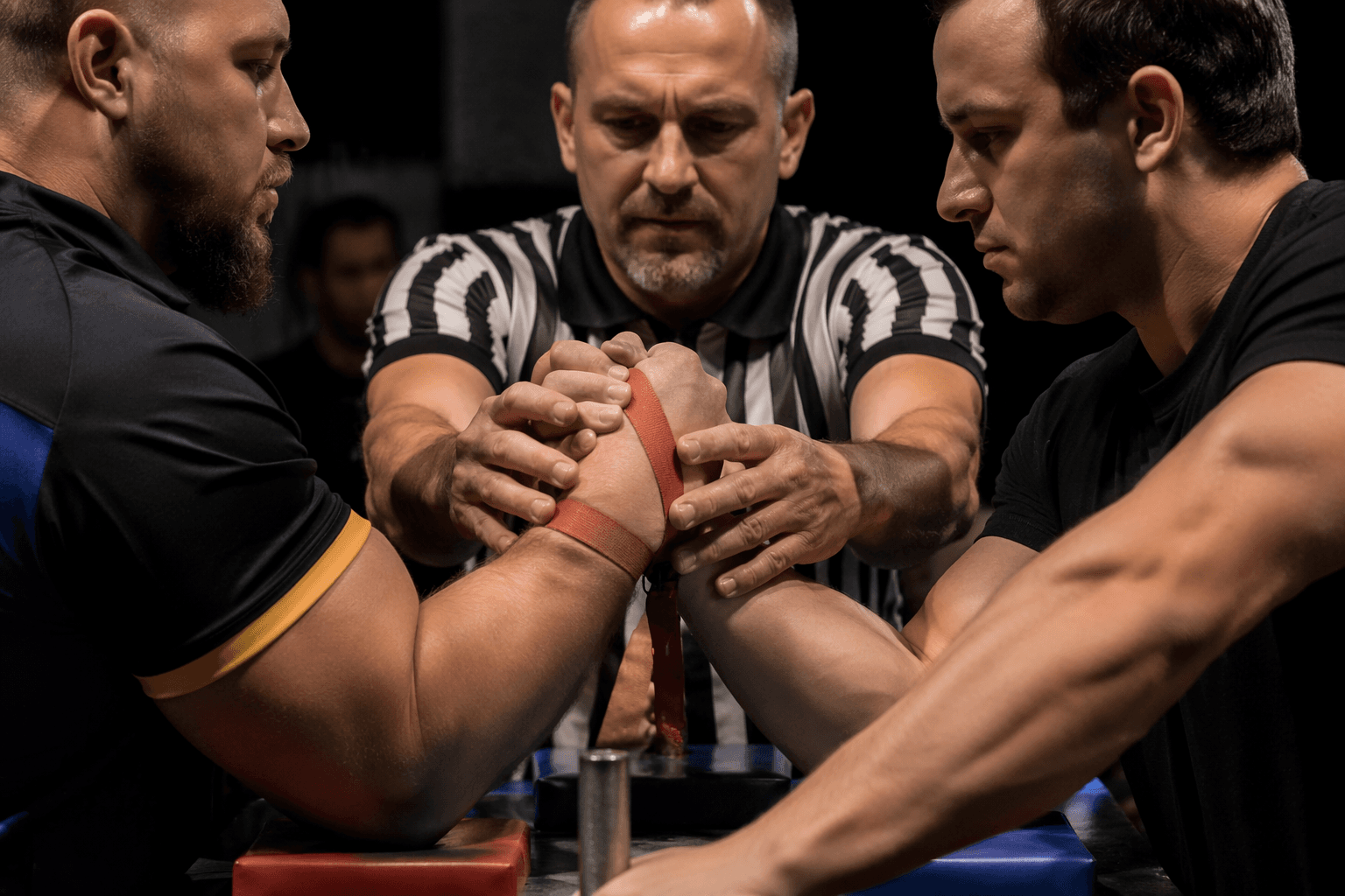 Arm wrestling rules spotlight the referee start and strap system