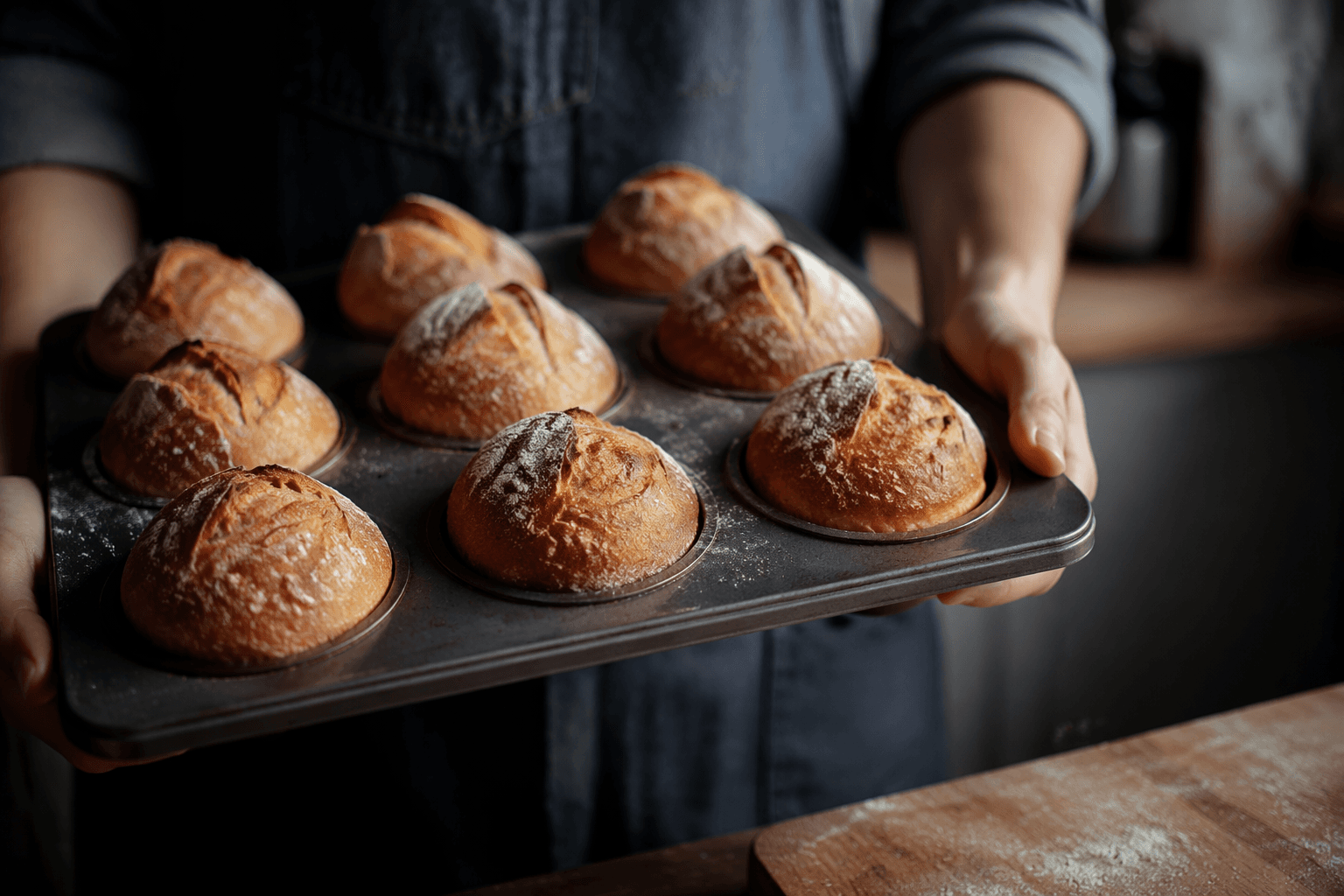 Muffin pan trick turns tiny sourdough boules into bakery-style loaves