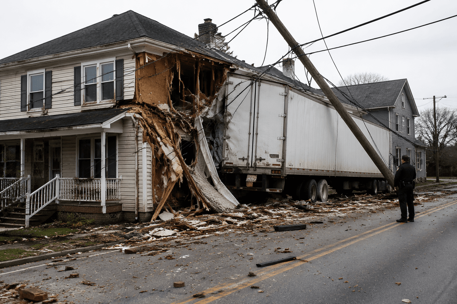 Tractor-trailer crashes into Dundalk homes, displaces family