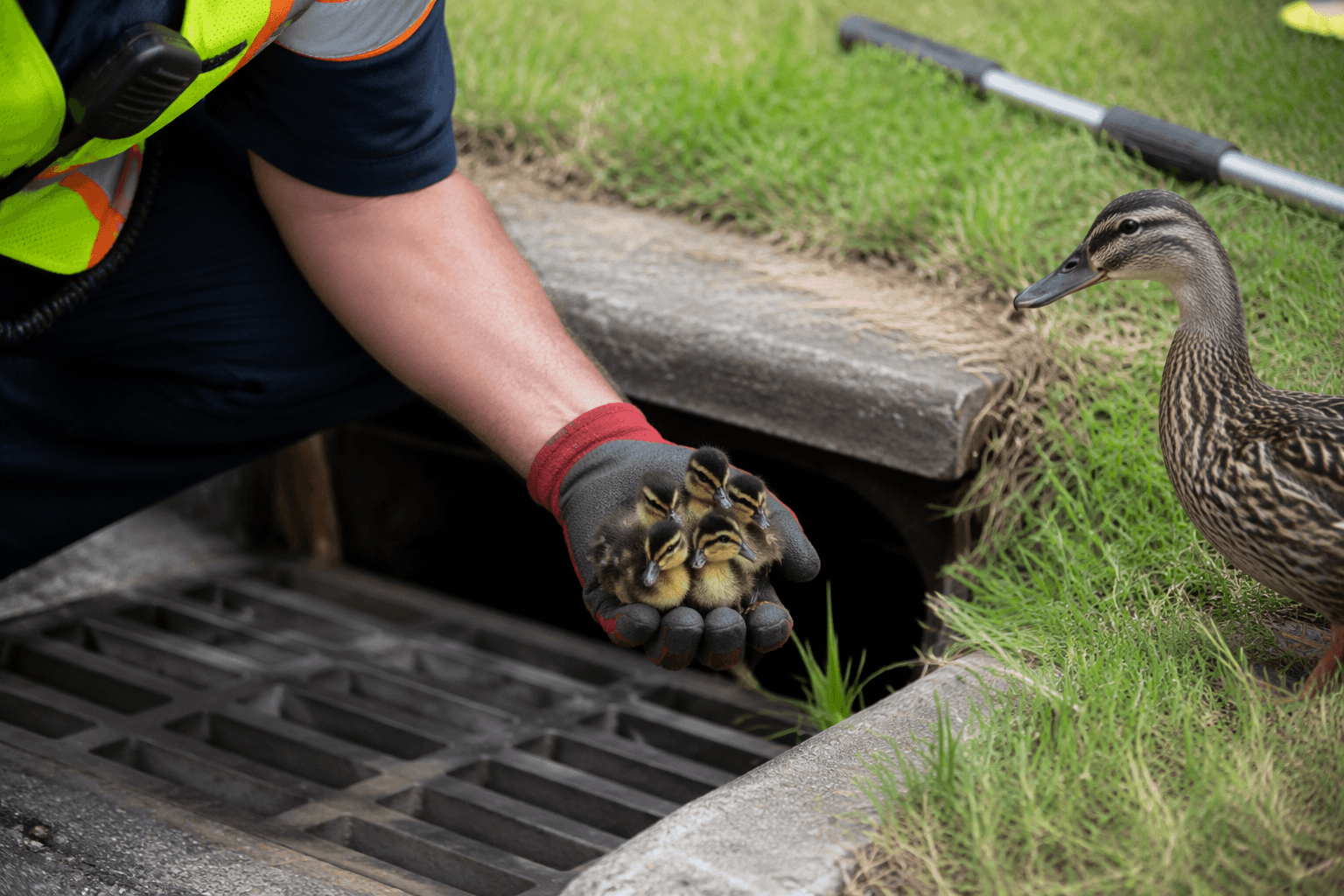 Hernando crews rescue five ducklings from storm drain near Oak Hill Hospital