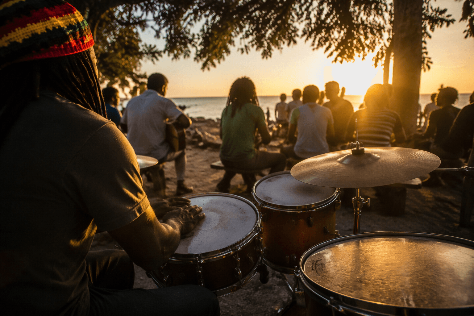 What is the one-drop rhythm that defines reggae?