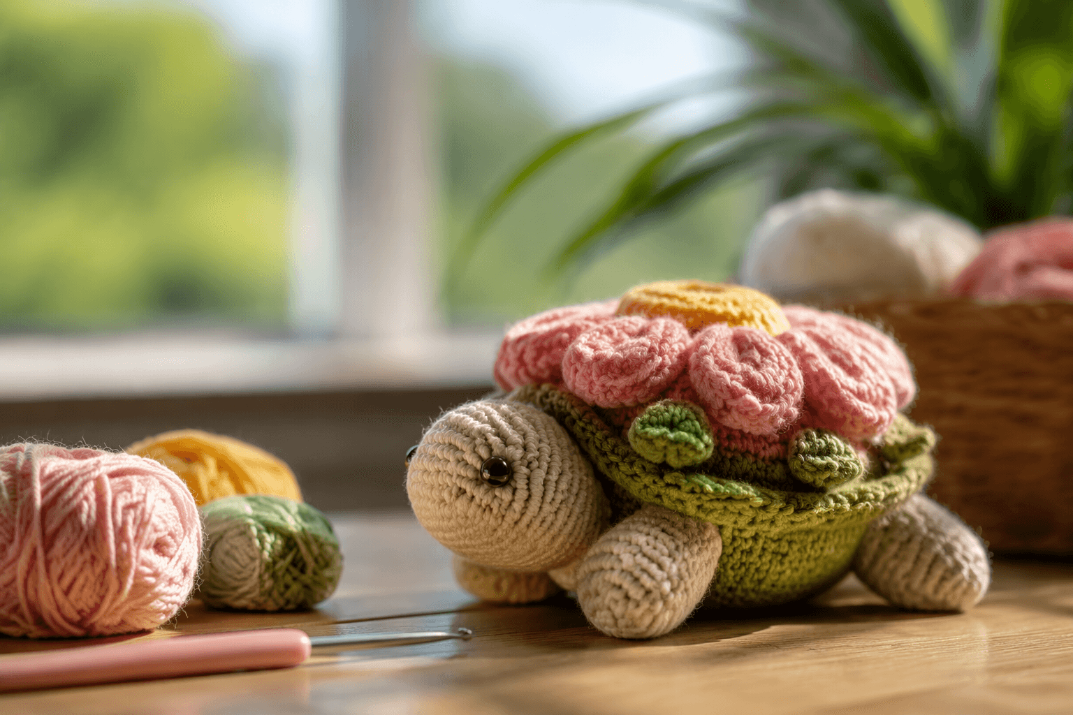 Free flower amigurumi turtle pattern adds a whimsical floral shell