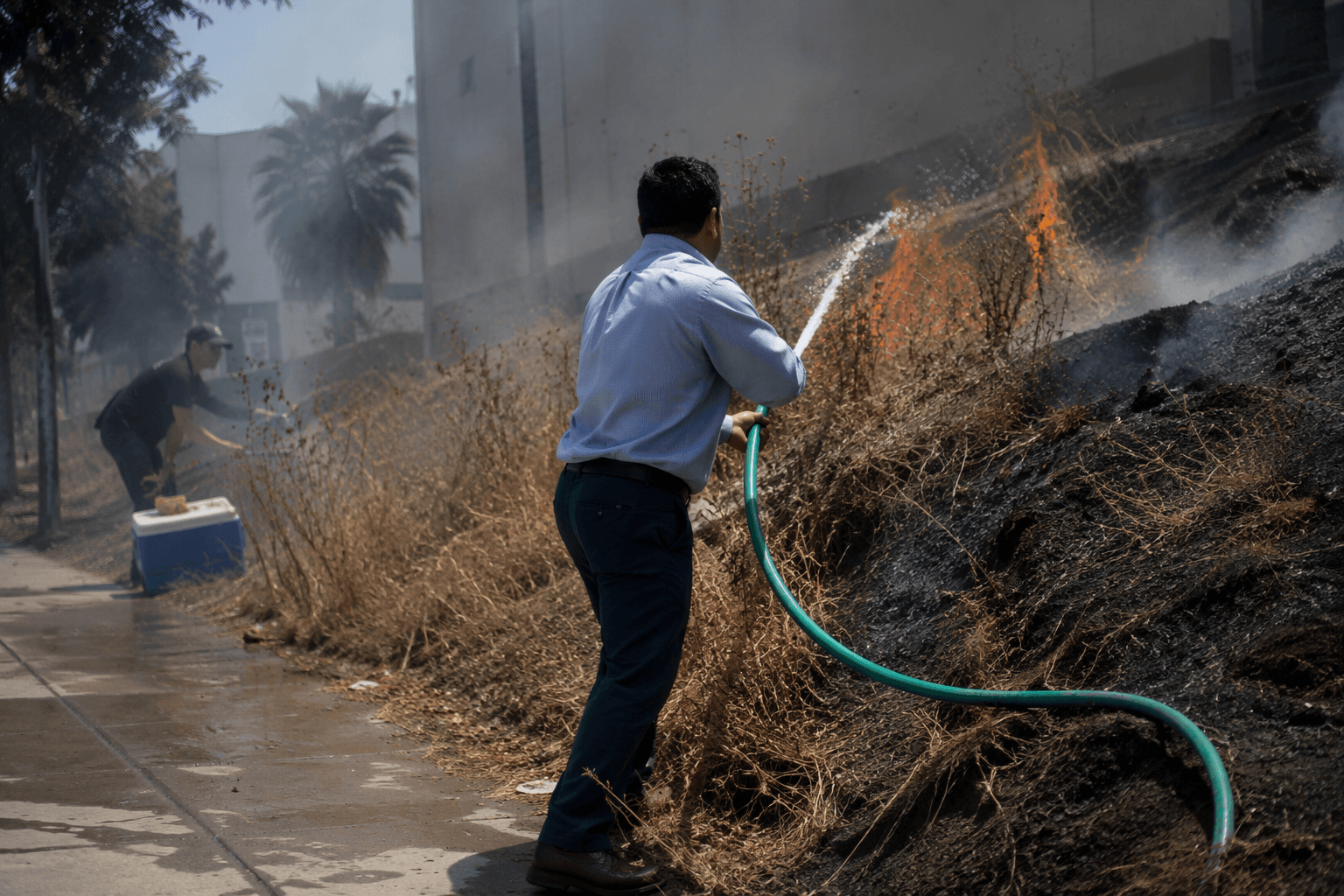 San Francisco workers use cooler and hose to stop grass fire