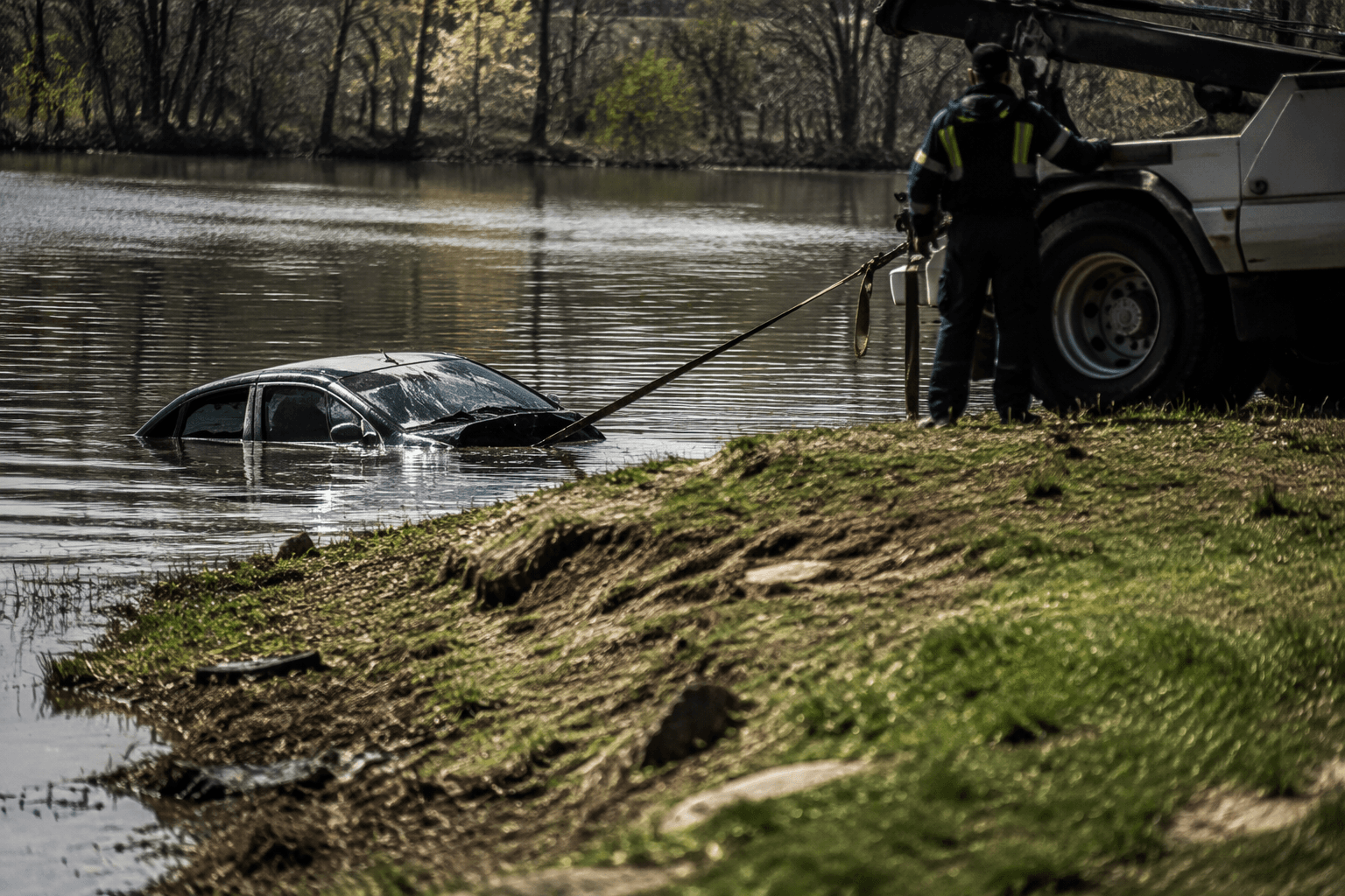 One hospitalized after vehicle runs into Logan County lake