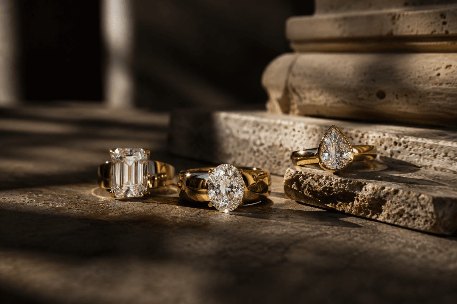 Heavy gold settings give diamonds a modern, investment-worthy edge