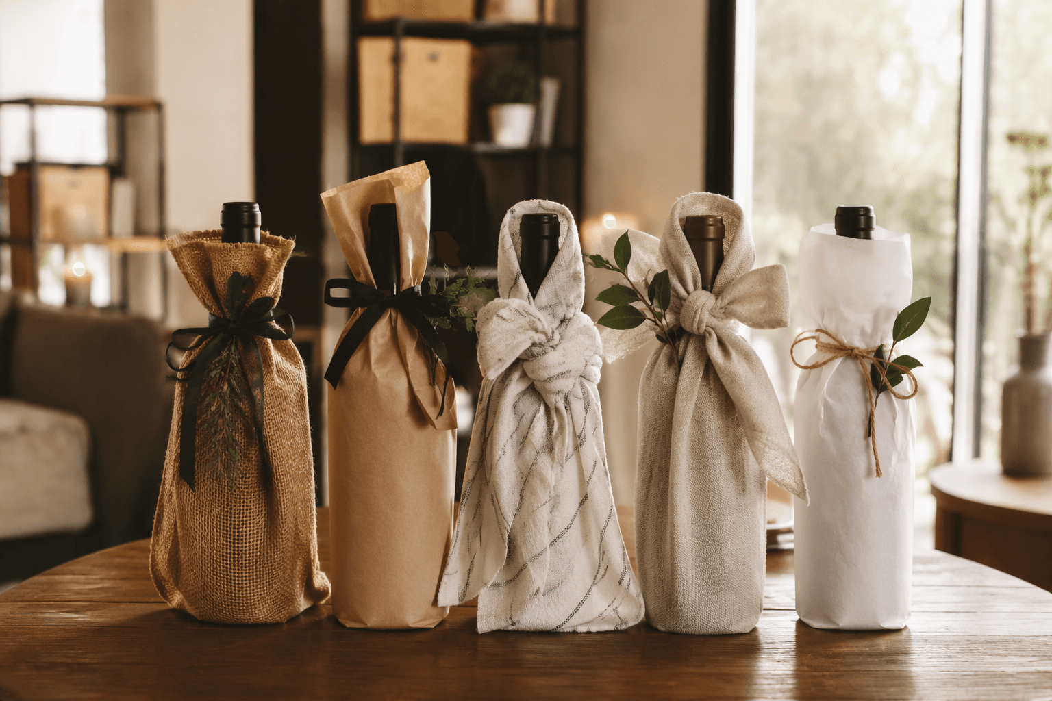 5 ways to wrap a wine bottle for a housewarming gift