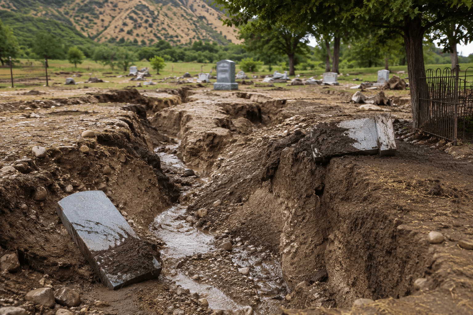 Flooding leaves deep damage at Wanship Cemetery in Summit County