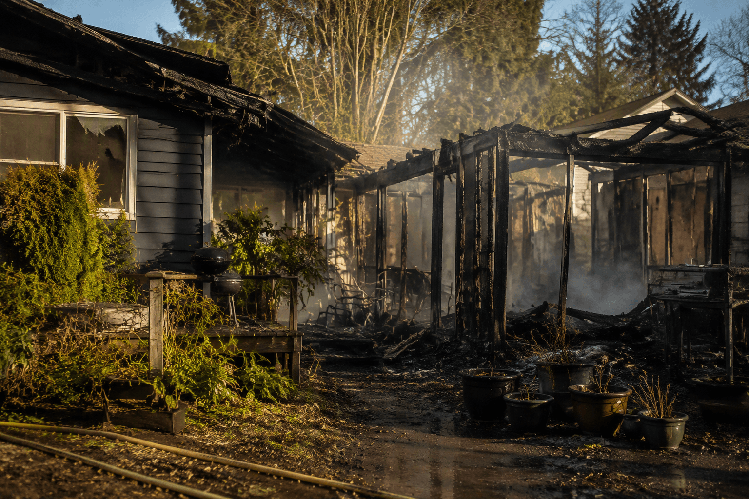 Backyard fire damages structures on Eugene's Susan Court, no injuries