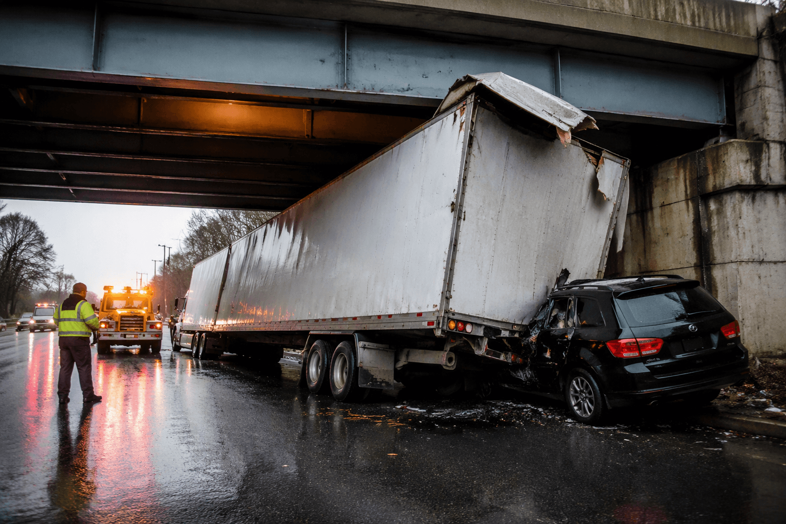 Dashcam catches overheight truck slamming into New York overpass
