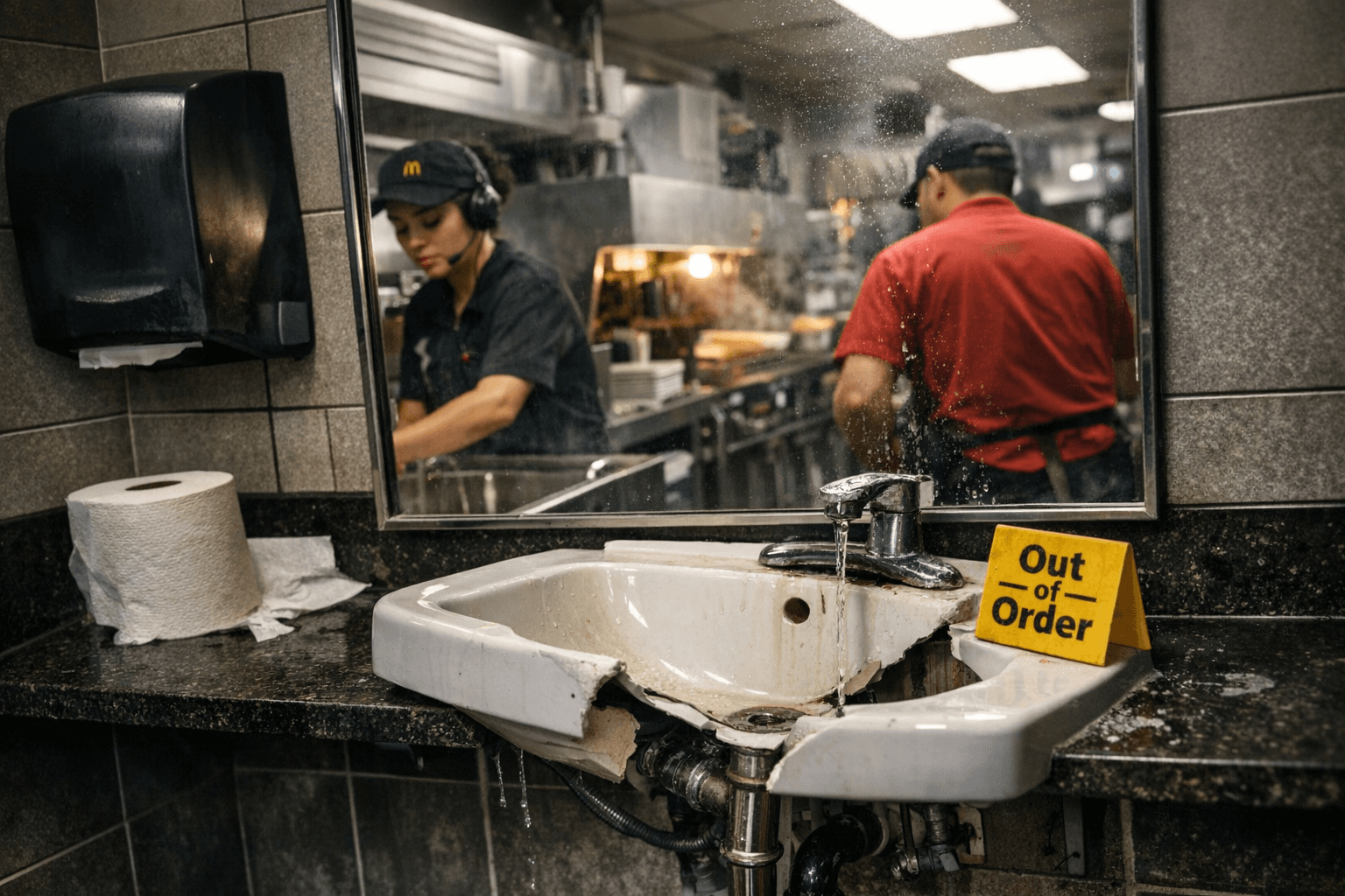 McDonald’s Crew Reports No Hot Water, Broken Women’s Sink While Open