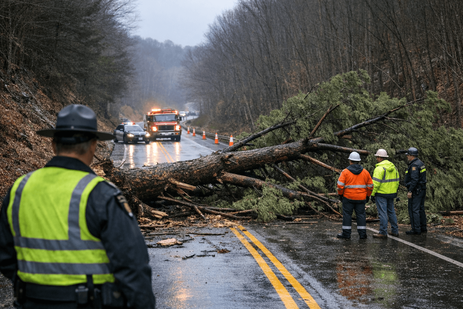 US 50 Closed in Vinton County After Downed Tree Blocks Roadway