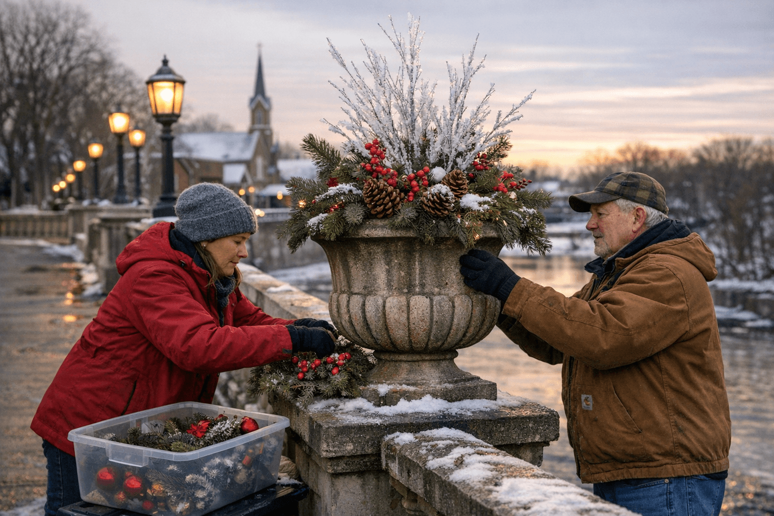 Local Group Seeks Donations to Decorate Bridge Urns This Winter