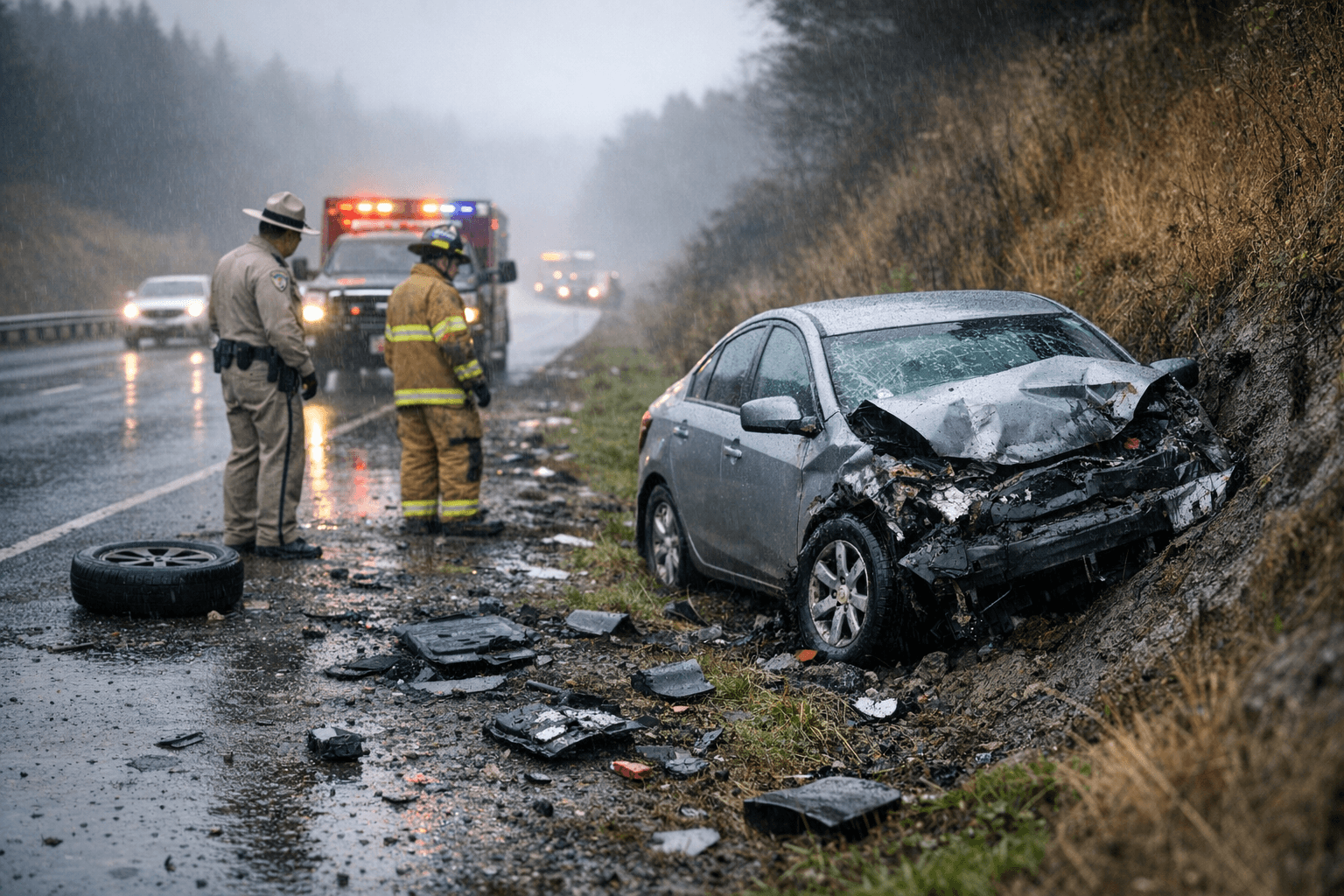 Solo Vehicle Hydroplanes on Highway 101 Near Ferndale, No Injuries