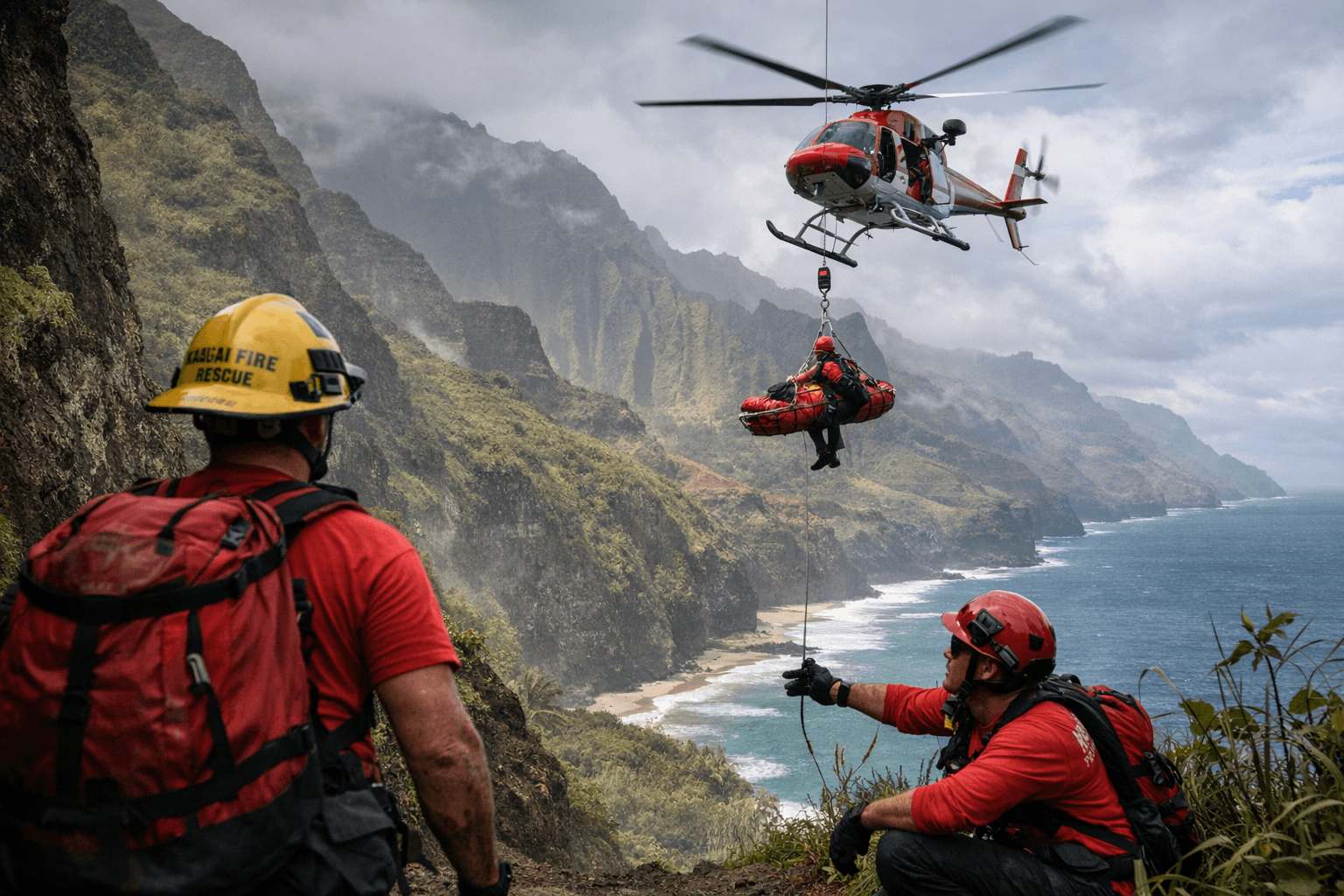 Kaua‘i Fire Department Airlift Rescues Ill Hiker from Kalalau Trail