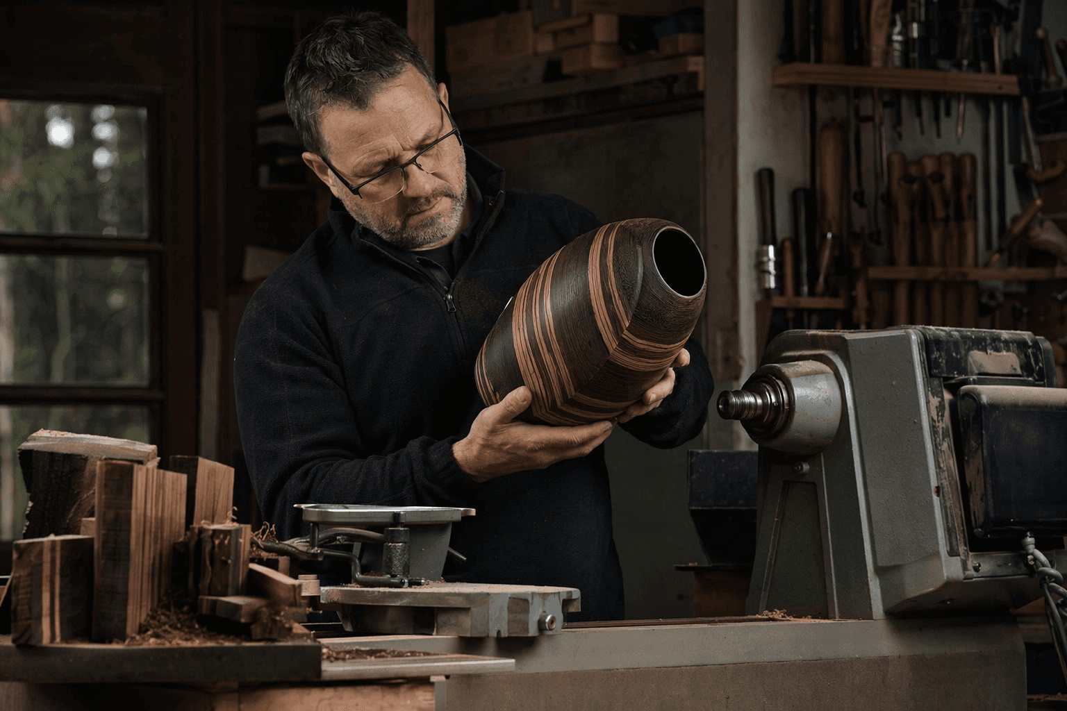 Andy Phillip turns wenge and zebrano offcuts into striking hollow form