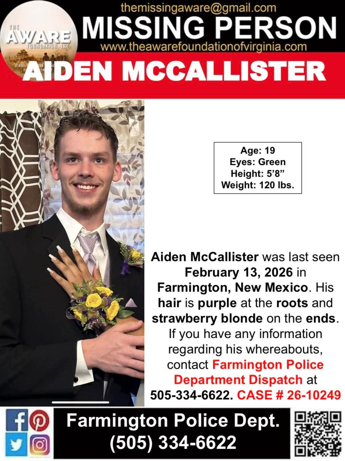 19-year-old Aiden McCallister Missing in Farmington Since February 13