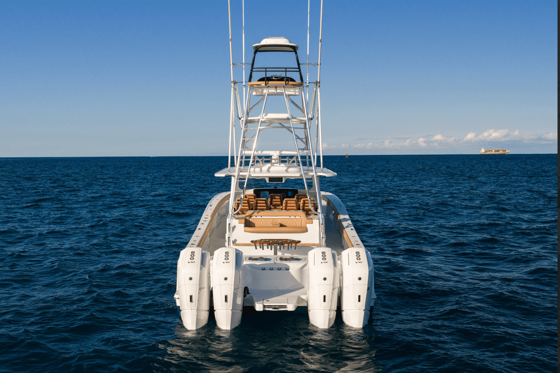 Rear view of yacht stern with engines