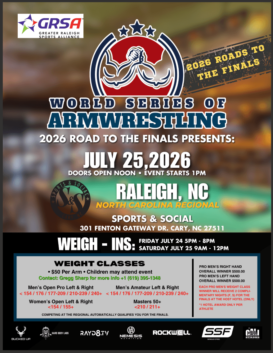 World Series of Armwrestling qualifier set for Sports & Social Cary