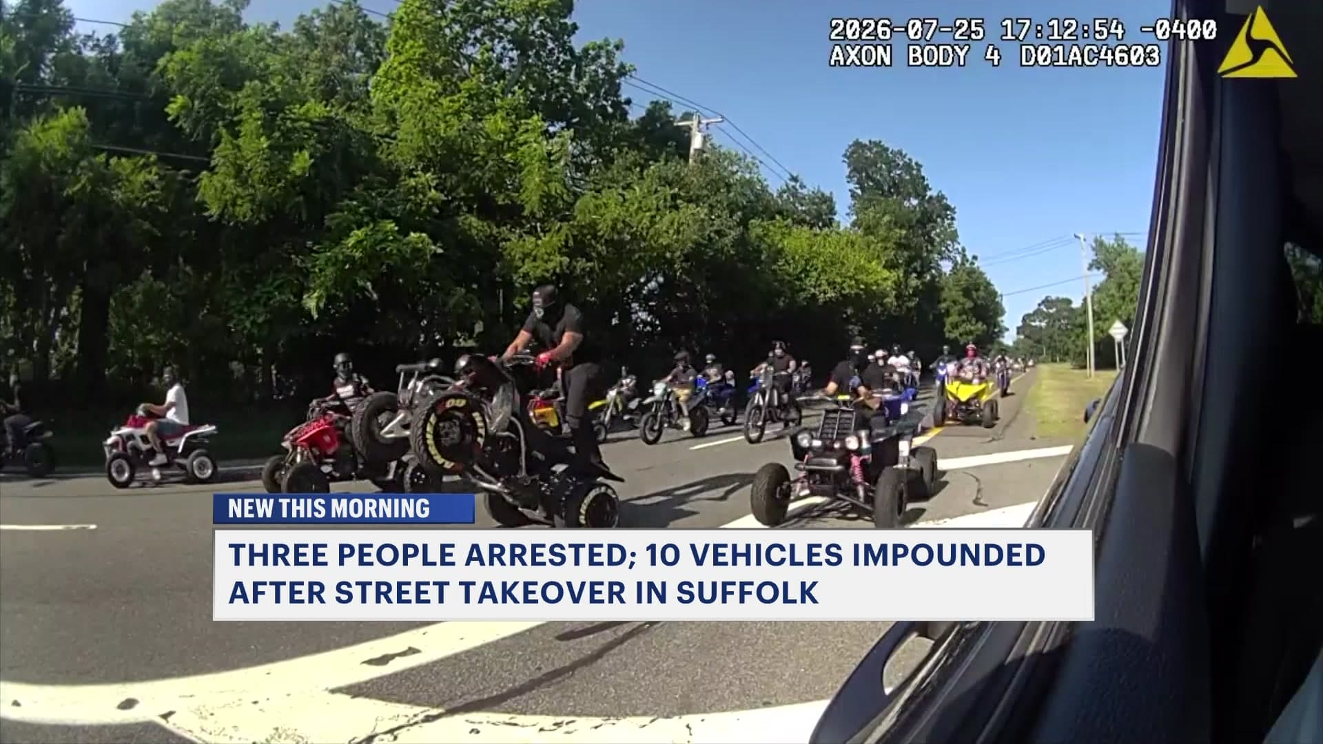 Suffolk police arrest 3 after 200-rider street takeover in Brentwood