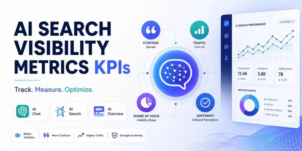 What metrics or KPIs can track AI search visibility performance?