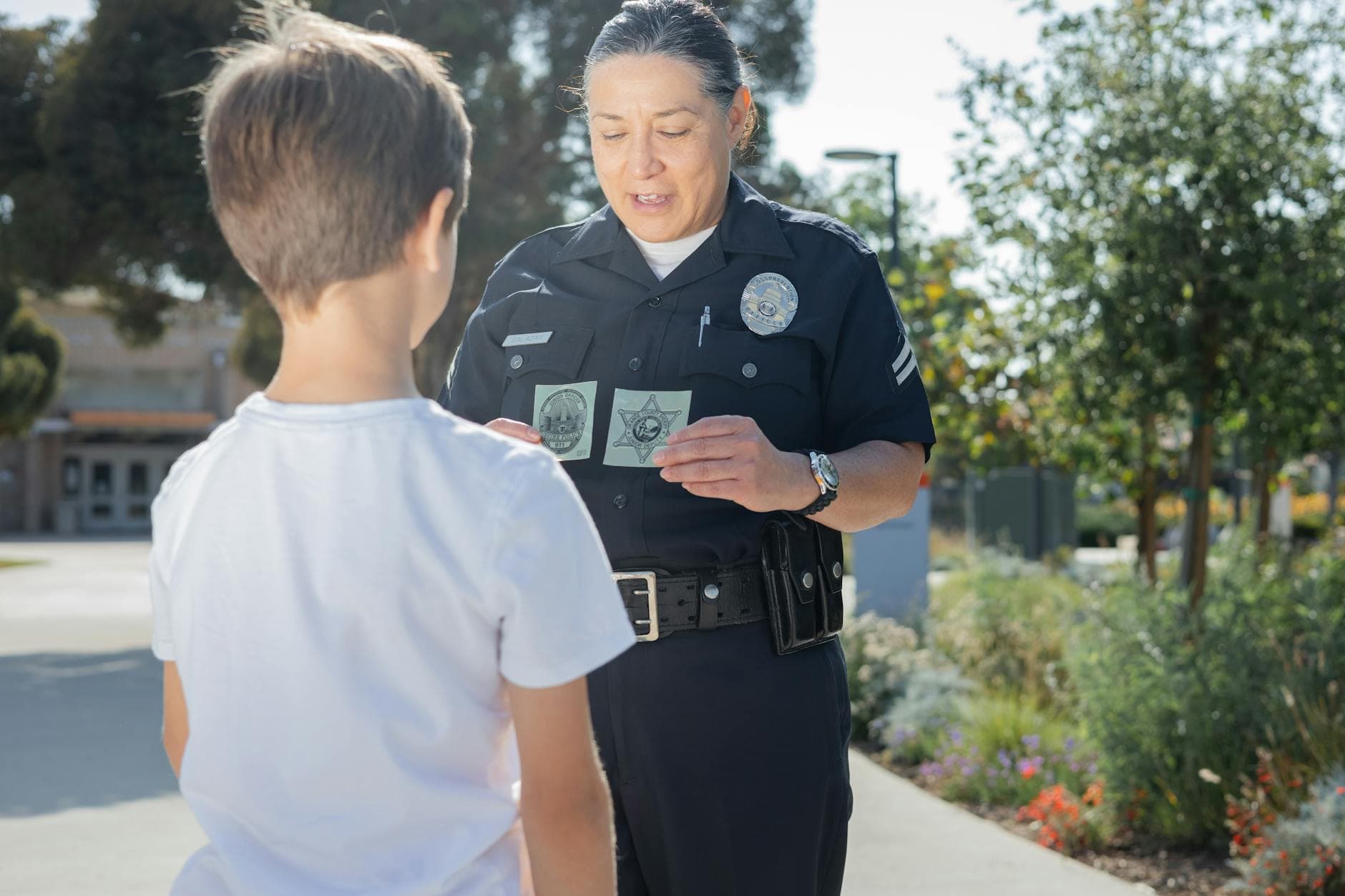 Suffolk officer gives Alfano students hands-on lesson in community policing