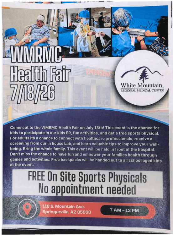 White Mountain Regional Medical Center to host Apache County health fair