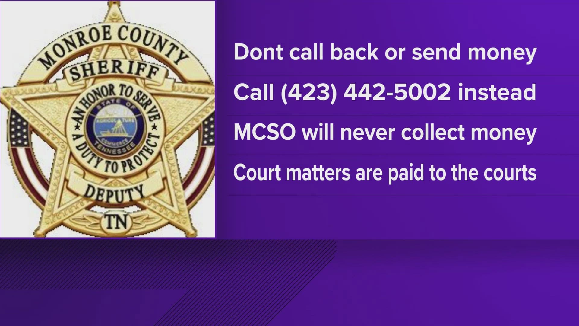 Monroe County warns residents about fake deputies and warrant scam