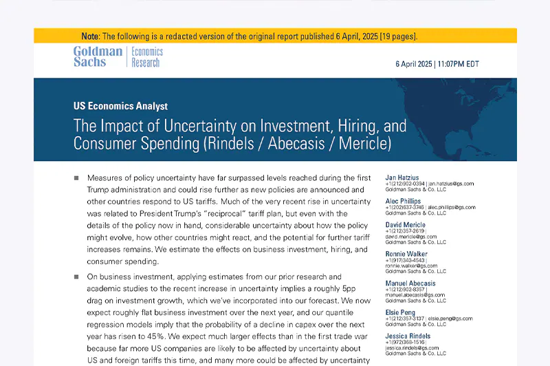 Goldman Sachs research page shows how the firm packages market insight