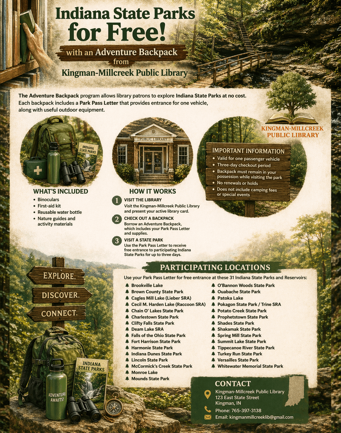 Jasper-Dubois County library offers free Indiana State Park passes, adventure backpacks