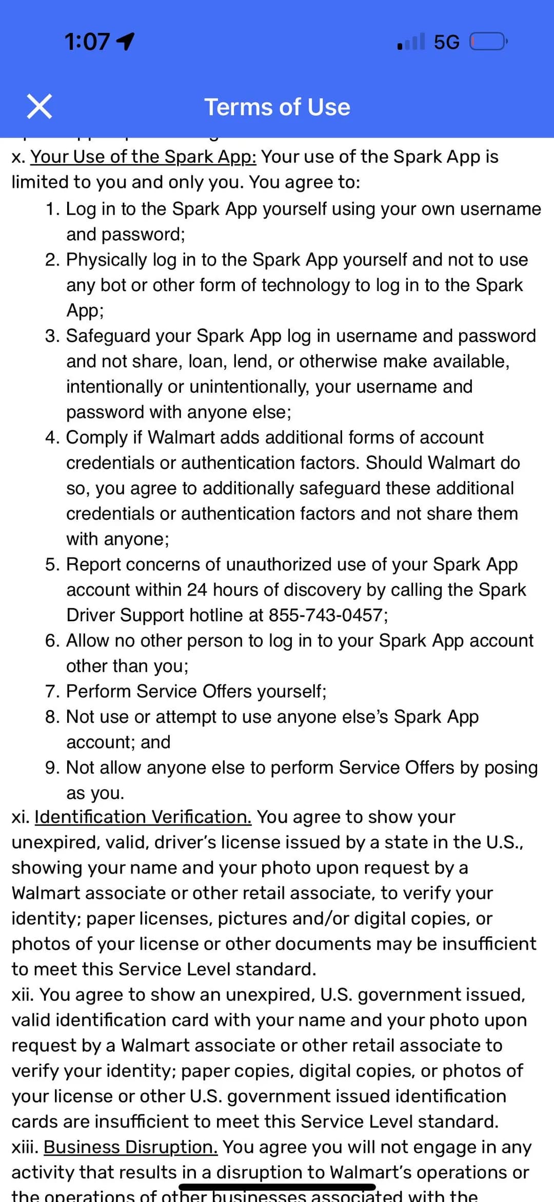 Walmart’s Spark Driver terms show contractor status and zone-based access