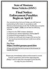Lewis and Clark County Sheriff warns residents of traffic ticket scam