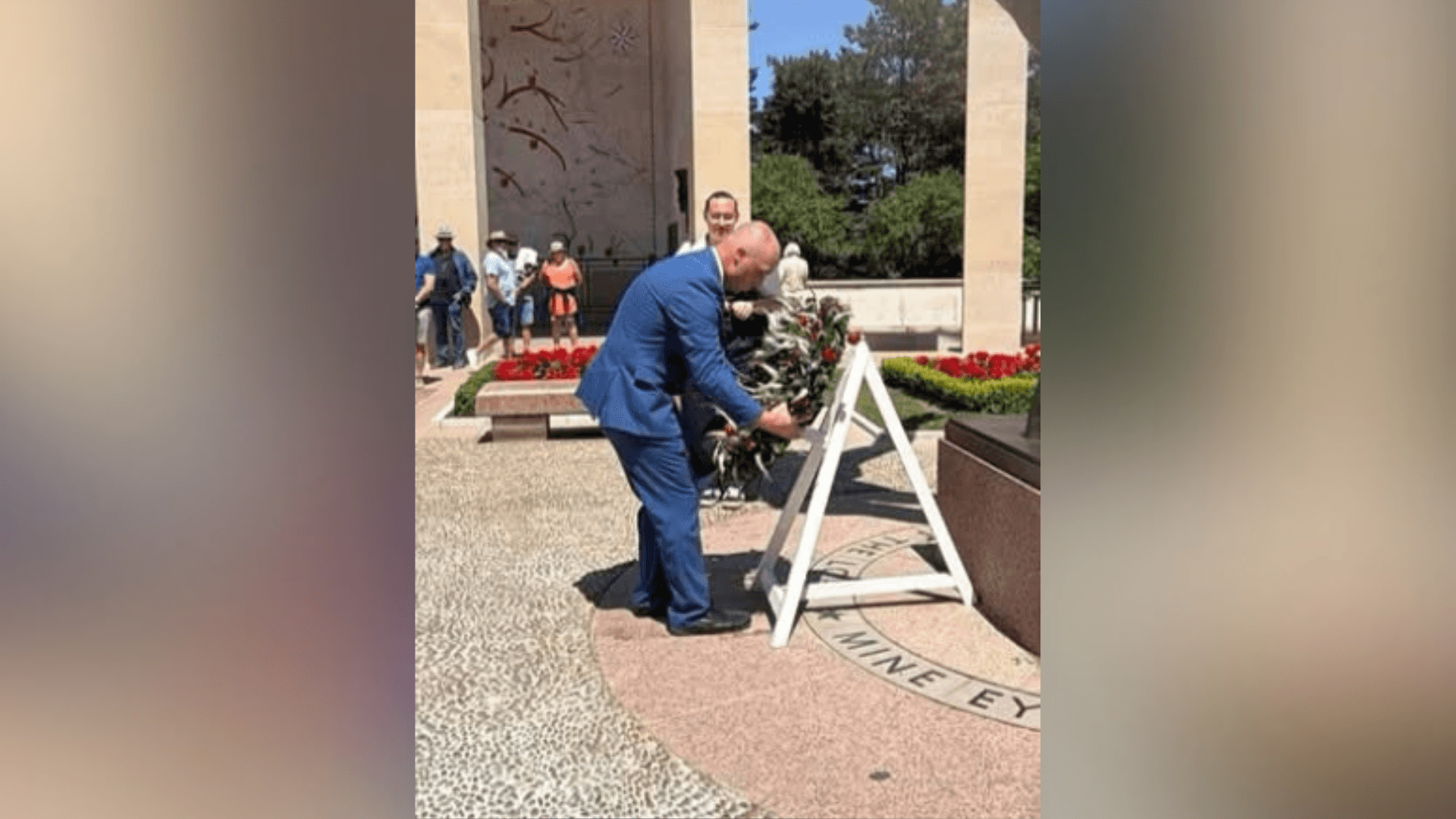 Hazard trooper lays wreath at Normandy American Cemetery