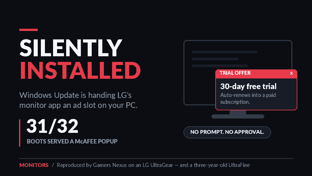 Windows Update installs LG Monitor app with McAfee ads silently