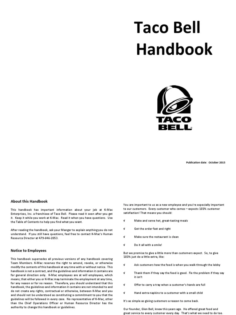 Taco Bell franchise handbook reveals crew rules and management expectations