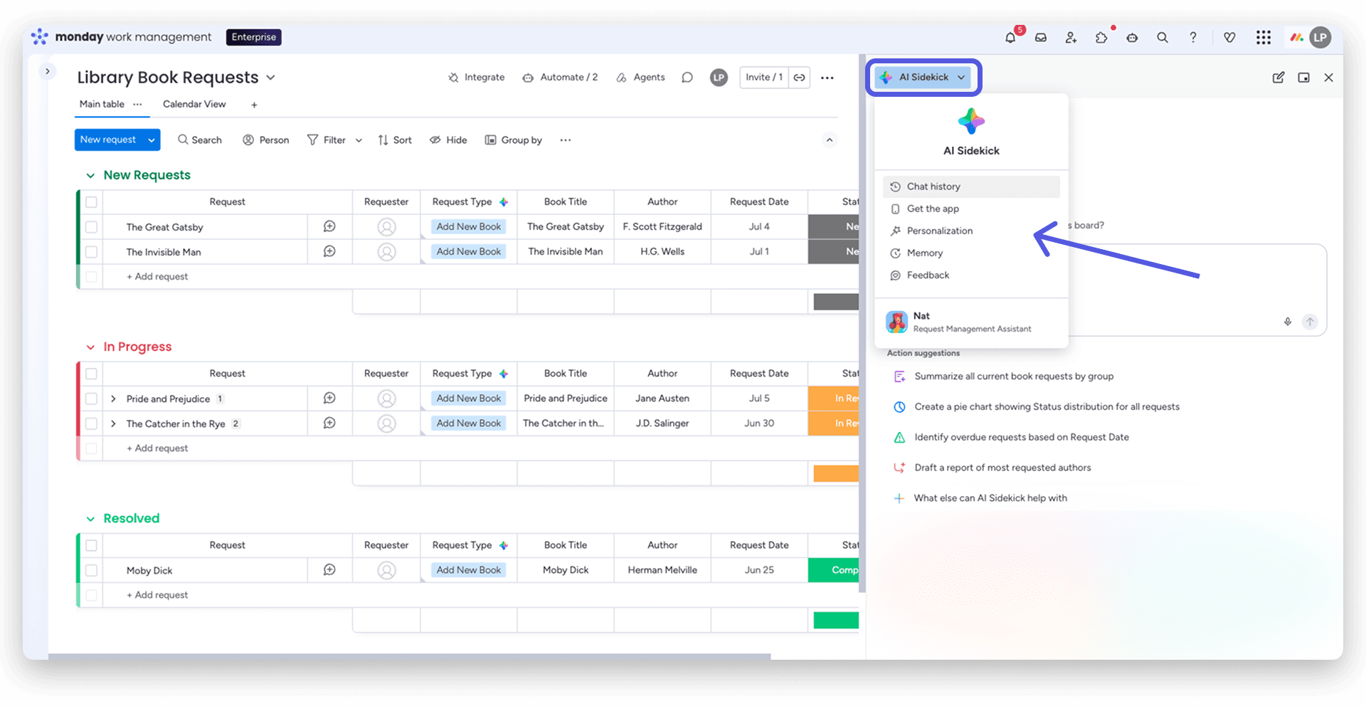 monday.com sidekick guide shows AI built into everyday work