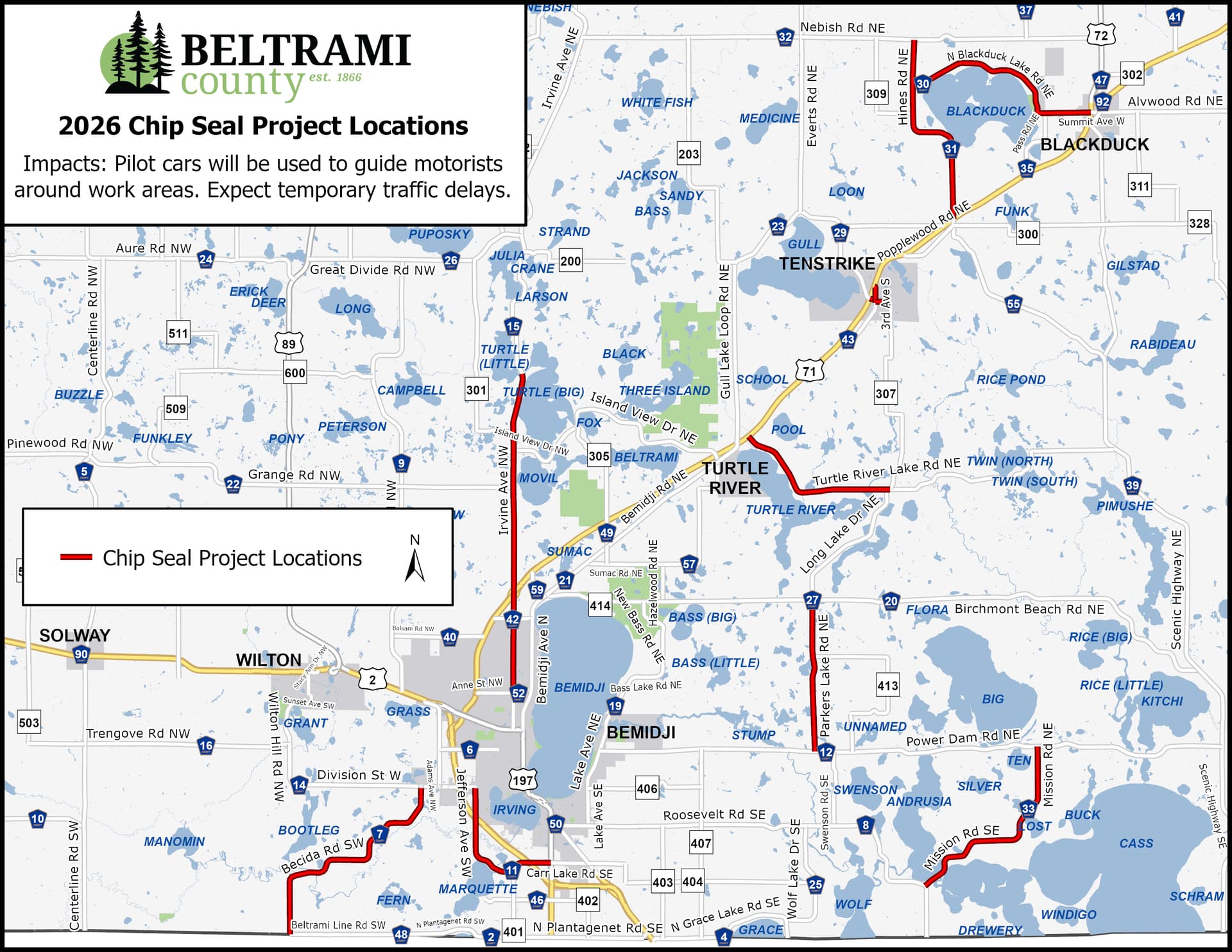 Beltrami County to begin chip seal road work Monday