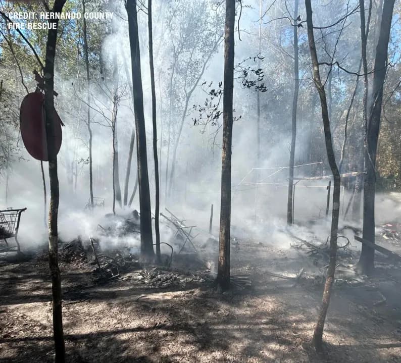 Hernando County crews battle fire at large homeless camp in Brooksville