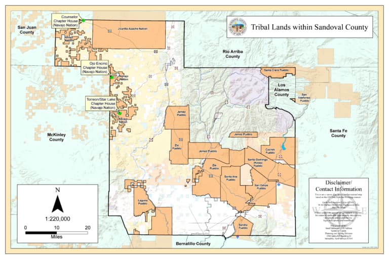 Sandoval County brochure lists tribal liaisons, communities and language support