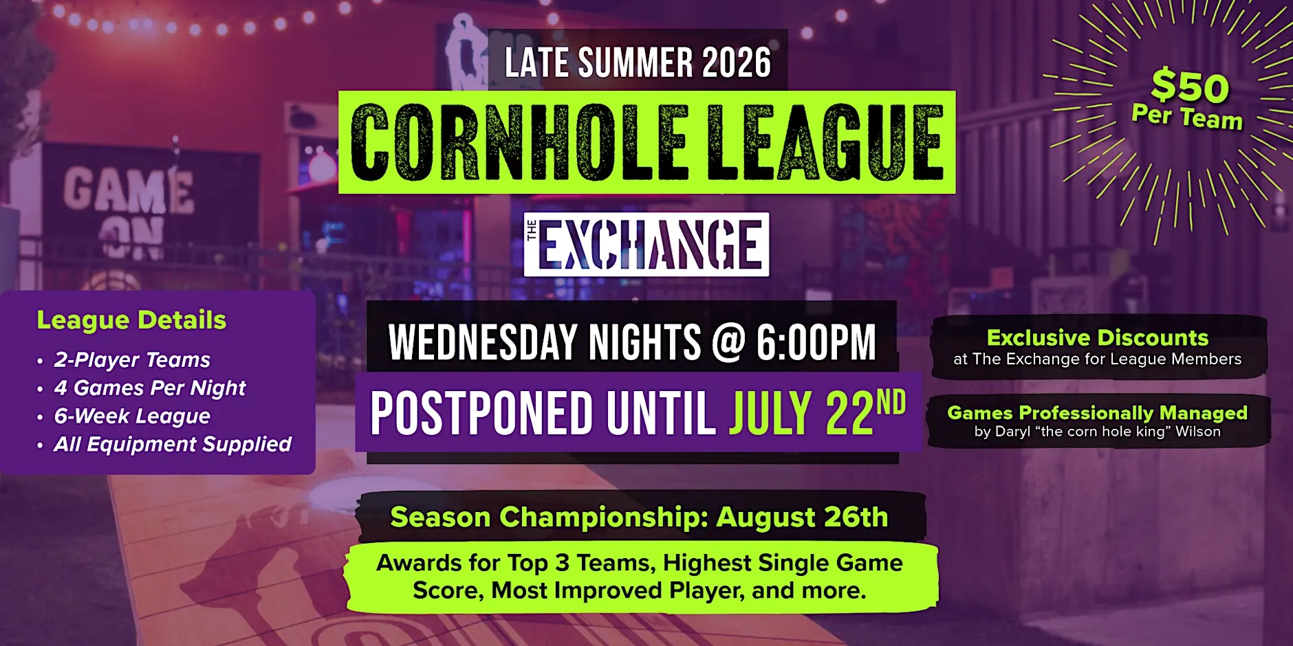 The Exchange launches six-week cornhole league with prizes and referee