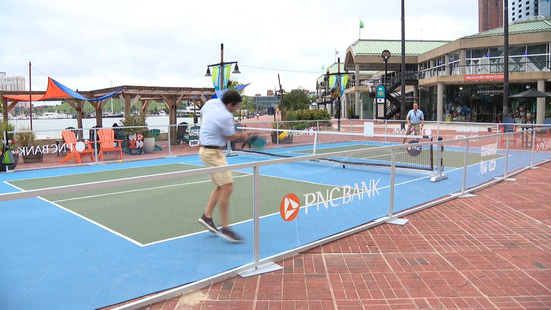 Baltimore opens pop-up pickleball court at Inner Harbor