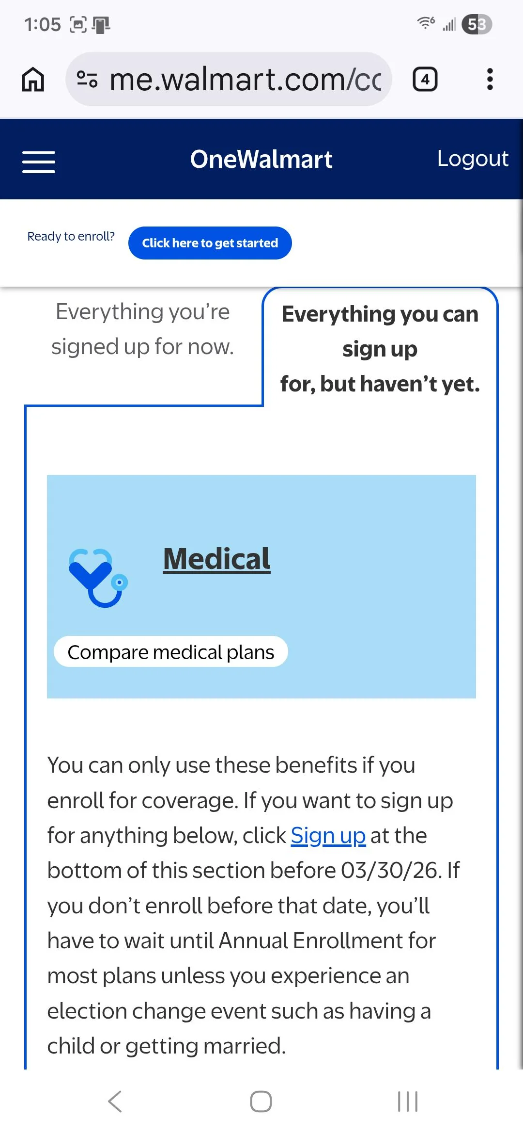 Walmart page explains when part-time benefits begin for new hires