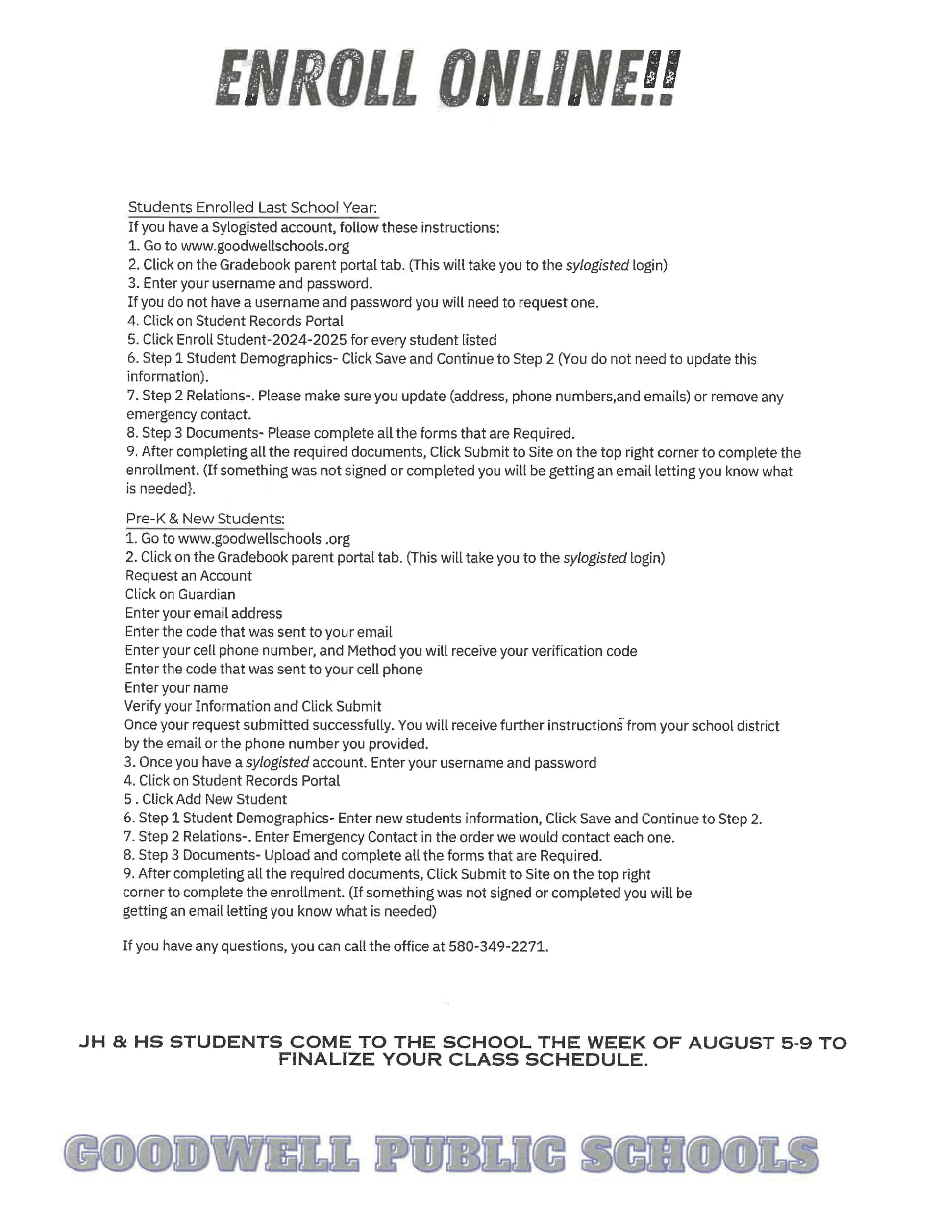 Goodwell schools post enrollment instructions for 2026-2027 year