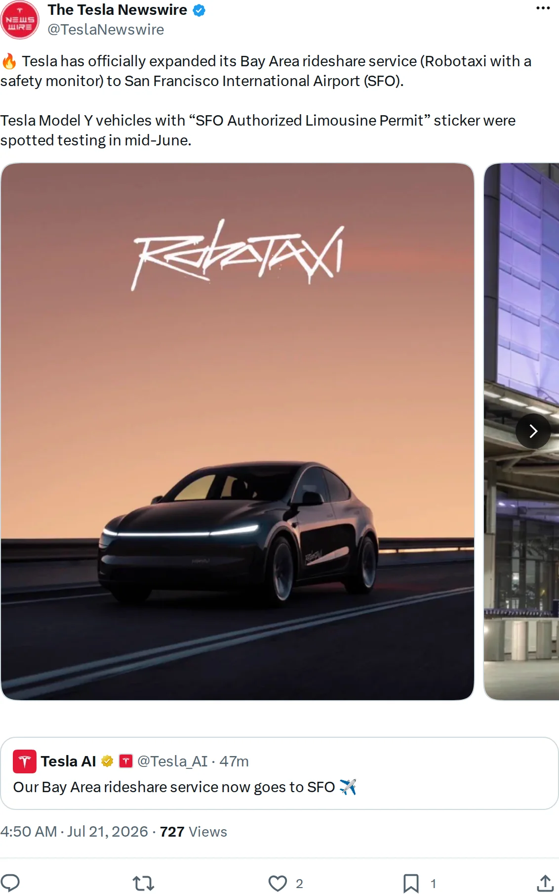 Tesla says its ride-hail service now reaches SFO, rules lag behind