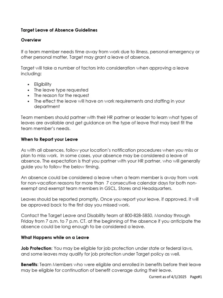 Target guide explains leave of absence eligibility and request process