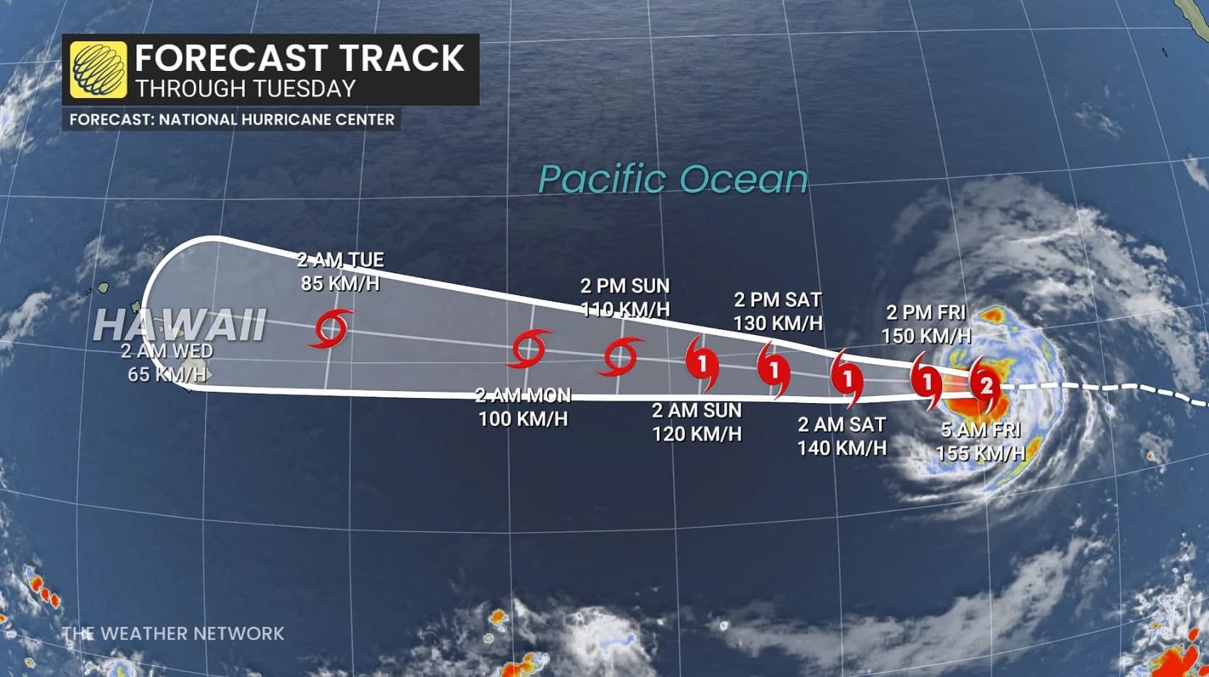 Hurricane Fausto strengthens to Category 2, threatens Hawaii next week